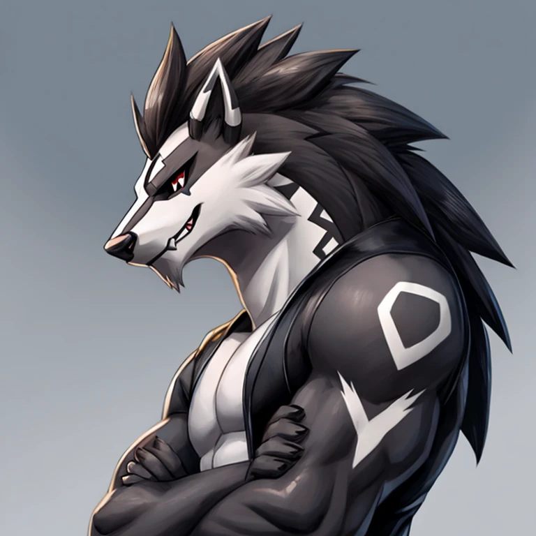 Pokemon Obstagoon, arms crossed, profile