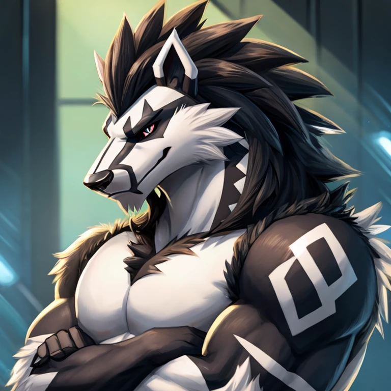 Pokemon Obstagoon, arms crossed, profile