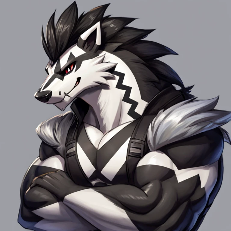 Pokemon Obstagoon, arms crossed, profile