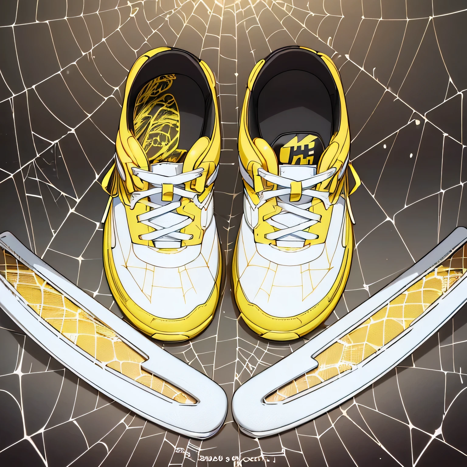 (Sweet Sneaker Cover, Best Quality, High resolution, Extremely detailed 8K, Beautiful shoe design, Ultra HD, Ultra-detailed, Anime-inspired sneaker: 1.2), clear and glossy surface, (Honey drops: 1.3), lace-up style, (Bright yellow and white color scheme: 1.5), reflective materials, (Detailed stitching and patterns: 1.5), shiny golden details, (Cobweb-like textures: 1.8), sprawled across a grassy field, (Thick outlines, Beautiful outlines, black outlines),
(best quality: