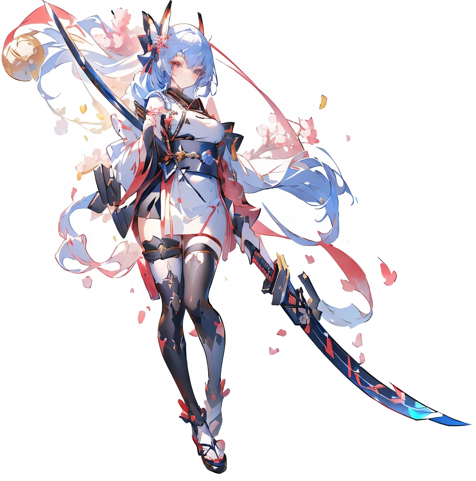 Anime girl with a sword and a ball in her hands, Katana Zero video game character, Onmyoji detailed art, Azure Lane style, From the Azur Lane video game, 《Azur route》Role in, Onmyoji, April Rendering, Onmyoji portrait, Official Character Art, From Girl Front, Black person