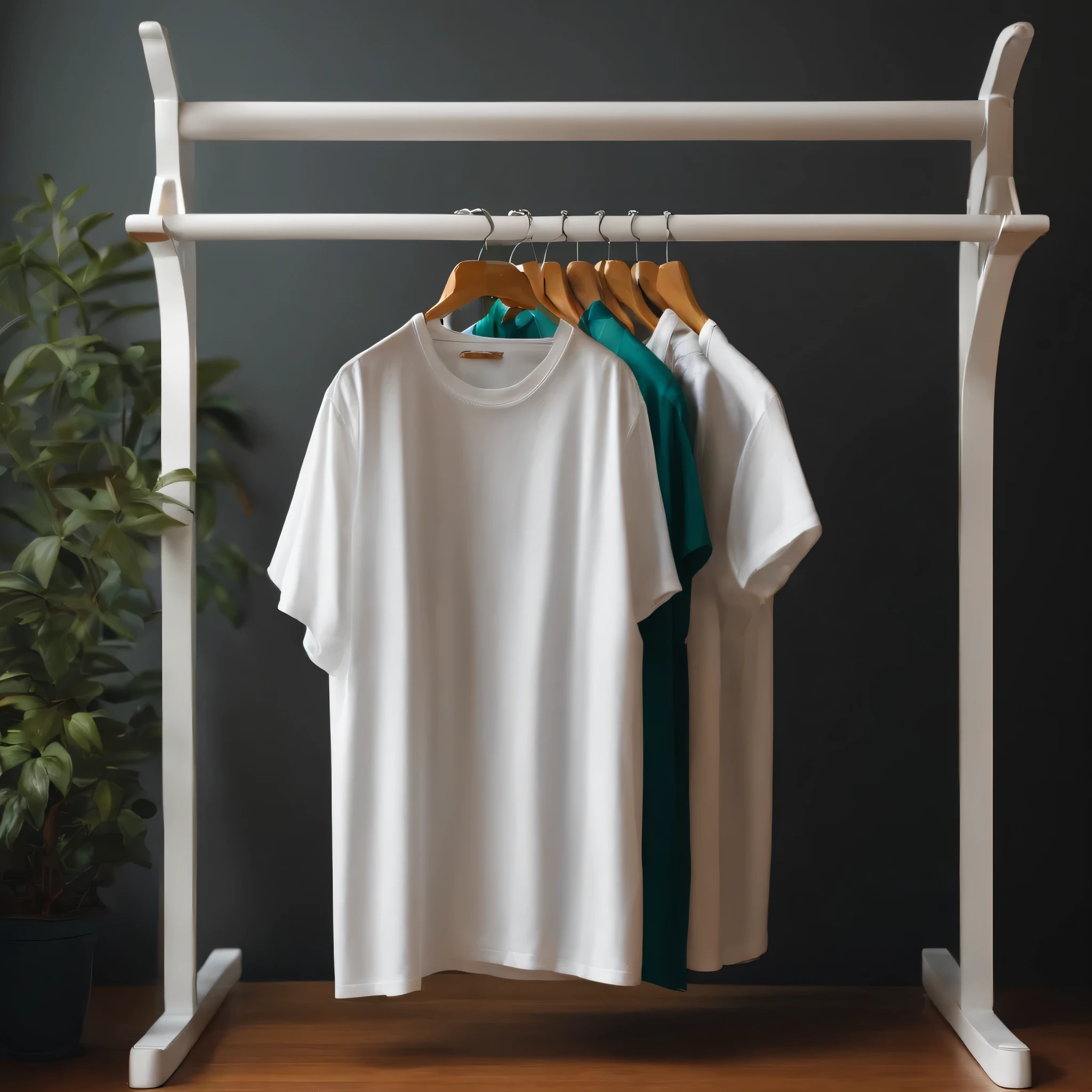 a white t-shirt in a clothes rack