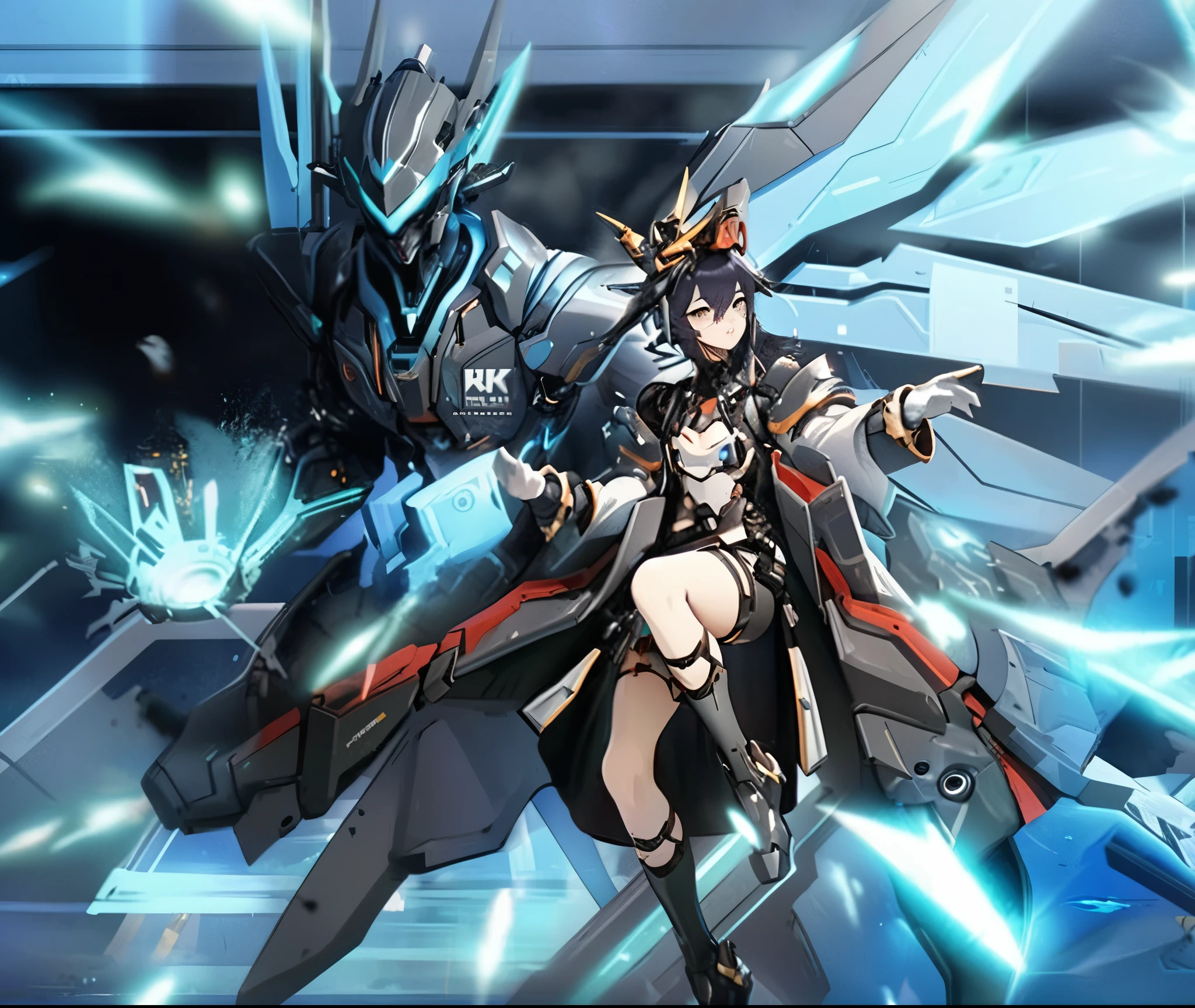 (best quality,4k,8k,highres,masterpiece:1.2), detailed eyes, detailed lips, extremely detailed eyes and face, metallic gears, cybernetic armor, futuristic scene, mechanical warrior, heroine from modern mecha anime, cool mecha style, splashes of art with sinfully equipped armor, armored girl, cyborg gears, Arknights, anime concept
