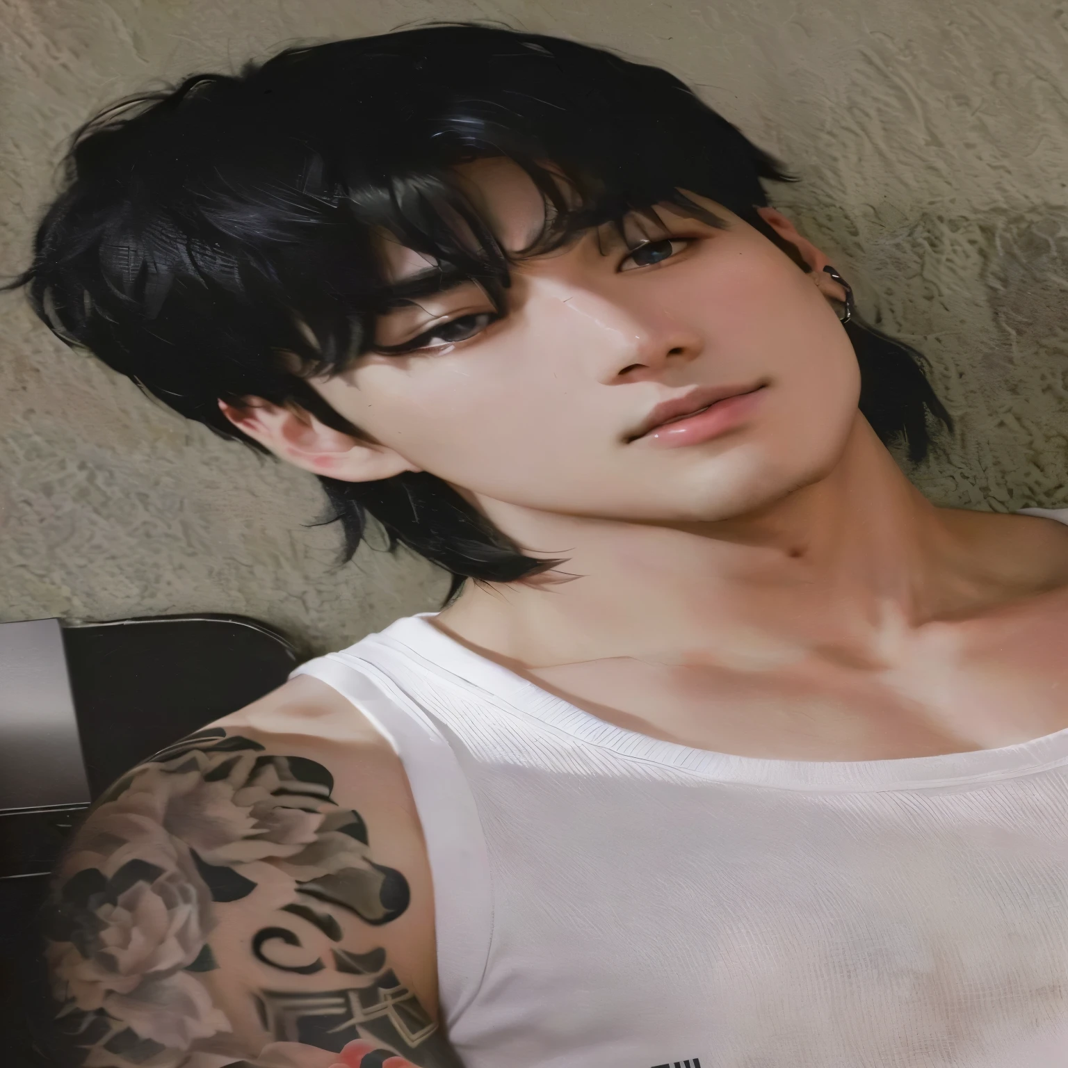 a close up of a person with a tattoo on his arm, jinyoung shin, cai xukun, jungkook, hyung tae, male ulzzang, kim doyoung, wonbin lee, taejune kim, hong june hyung, jinyoung shin aesthetic, handsome japanese demon boy, hyung tae kim, seseon yoon, inspired by Bian Shoumin, beautiful androgynous prince, bts, jungkook, korean male face