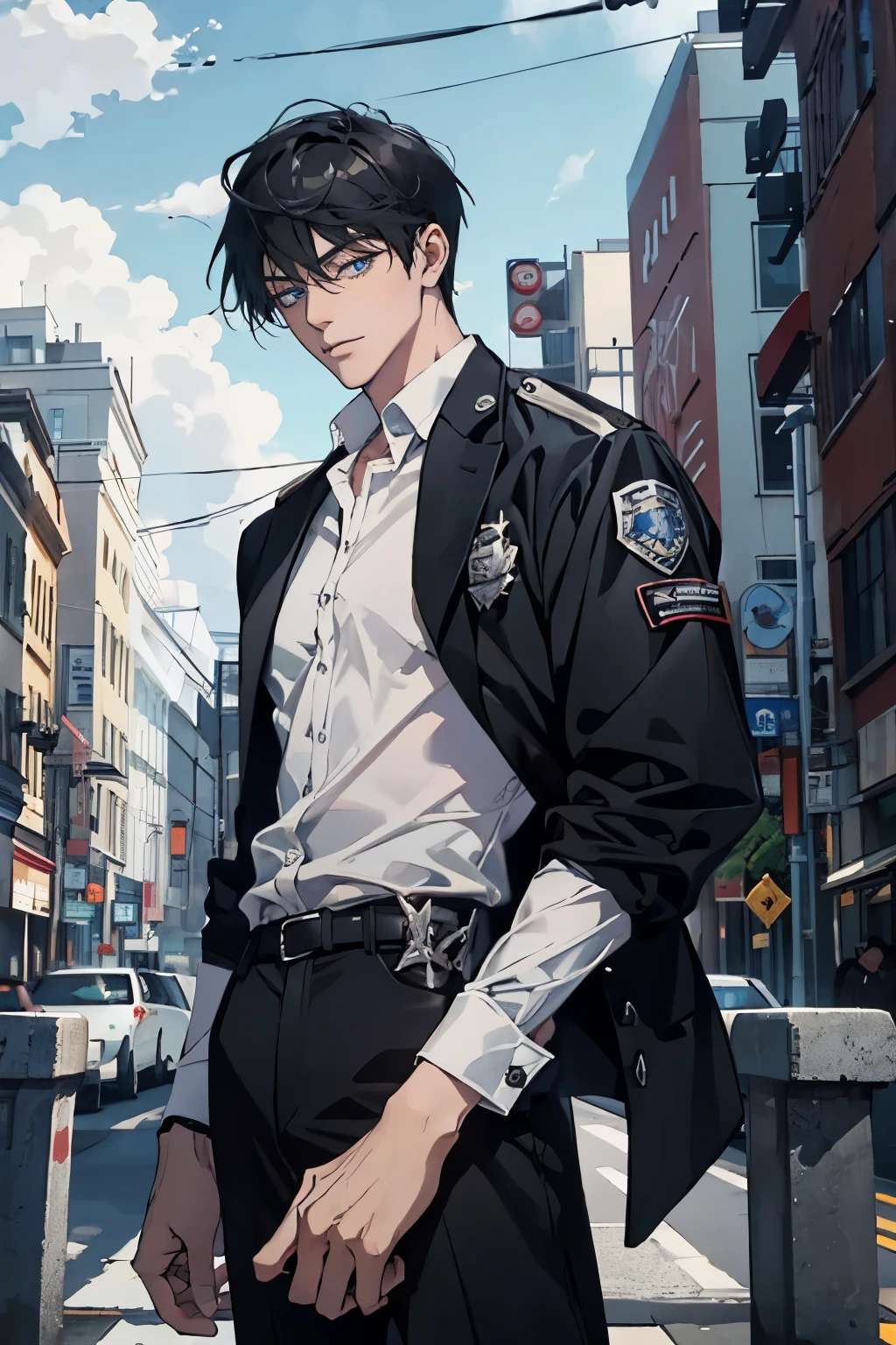 Part;0.9, man, 18 years, black hair, Blue eyes, metal knuckles, White shirt, black jacket police, Mainly cloudy, student, full length