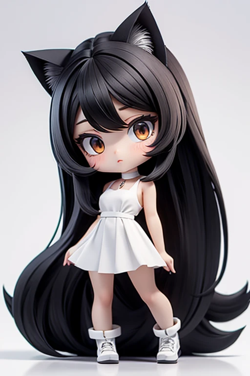straight hair,black hair,white background,long hair,simple background,solo,1 girl,Cat ear,face forward. head only