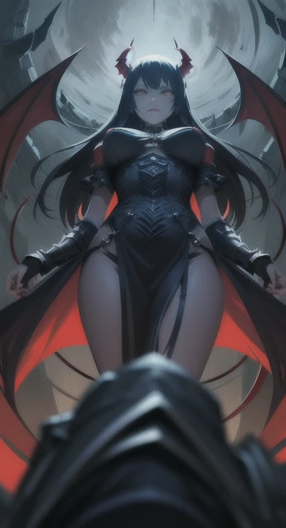 Hell fortress life, demon empress, Daria,

Glaring at Viewer, From below, Focus, 
Hell fortress, battlefield,
​masterpiece, top-quality, Anatomically correct, SFW,
POV, imperial armor,