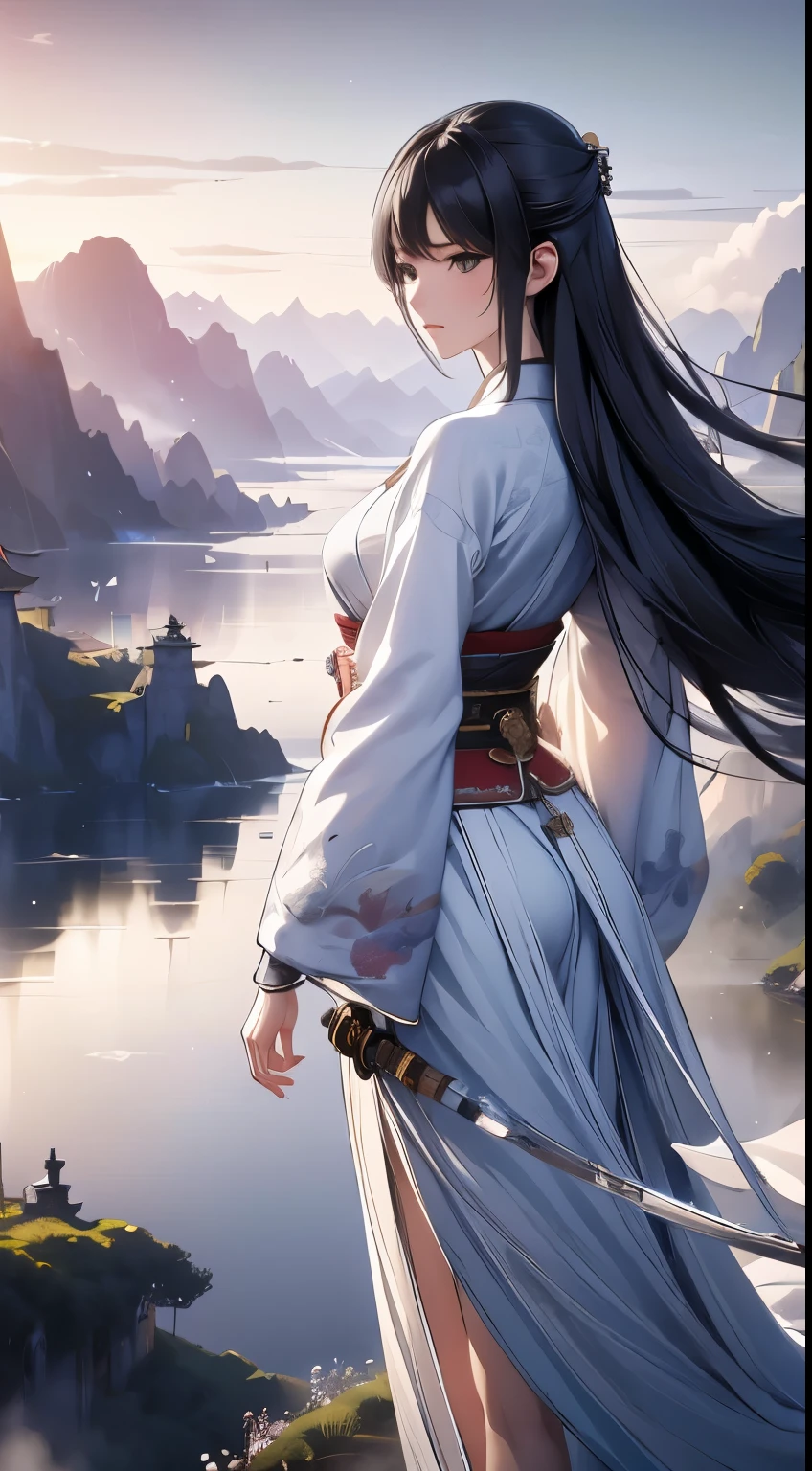 (high quality:1.4), (best quality:1.4), (masterpiece:1.4), official art, Official Wallpapers, 4k textures, 
Miss, Black Hair, fencing, Chinese clothes, Long hair, whole body, From the back,
(detailed:1.05), (extremely detailed:1.06), Clear focus, (Wheels within wheels:1.03), (extremely Wheels within wheels:1.04), Low contrast, Soft movie lighting, Soothing Tones, HDR, (Epic Landscapes:1.05), (Beautiful scenery:1.05), (detailed scenery:1.05), (Wheels within wheels scenery:1.05), (beautiful landscape:1.05) 