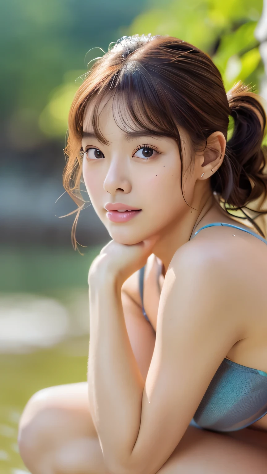 (masterpiece:1.3), (8k, Realistic, RAW Photos, Best image quality: 1.4), Very cute idols of Japan、(Random Hairstyles:1.2)、Very small breasts:1.2、Very detailedな顔、Attention to detail、double eyelid、Sharp focus:1.2、Beautiful woman:1.4、Light brown hair、highest quality、masterpiece、超A high resolution、(Realistic:1.4)、Very detailed、Professionally lit face、Tight Bikini、Shoulder out、Natural Makeup、mole、Dimples、(((Seaside,Plump,Crouching,))),