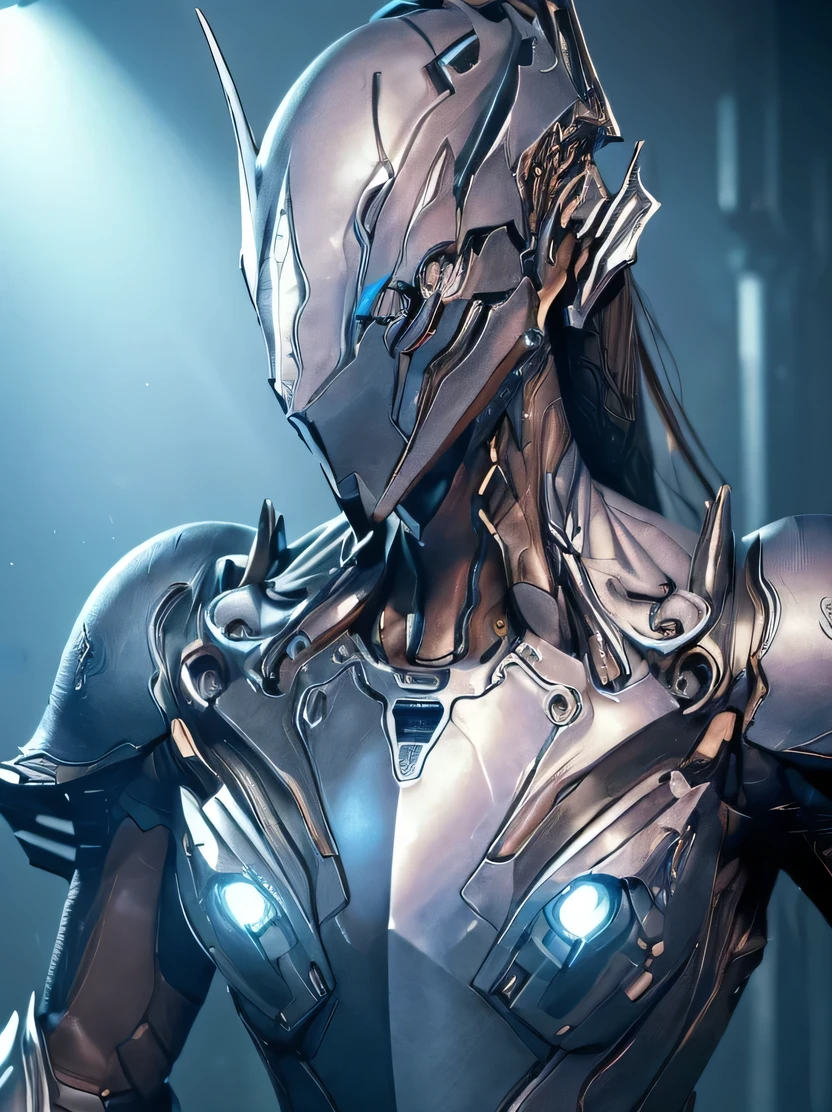 ((Masterpiece, top quality, highly detailed, high resolution, photorealistic, sharp focus, cinematic lighting)), ((solo woman, middle shot, focus from the chest up, face light)), high contrast , Warflame close-up, monocular lens, wearing intricately patterned armor, villain cyborg, alien cyborg, Crisis nano suit, assassin's elaborate mech armor, bad guy's face in armor, cool cyborg Still photo, black mecha