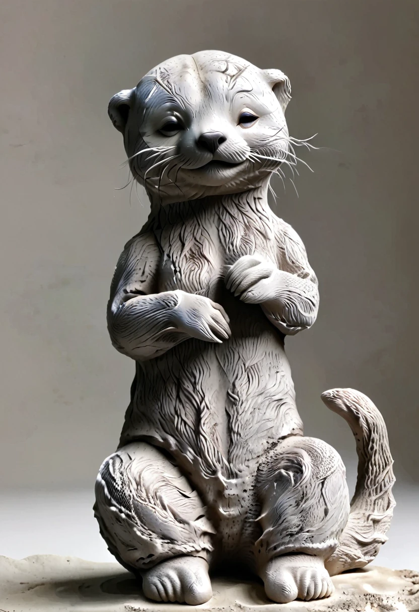 (best quality:1.2),ultra-light Clay, Clay, Pottery, Rough knitted texture, distressed, dirty, mineral pigments, 3D Clay sculpture art, Clay sculpture, Rough surface, (artwork,An Otter,concept art,)