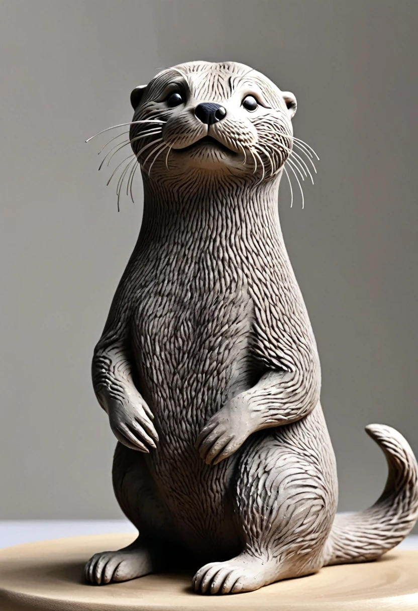 (best quality:1.2),ultra-light Clay, Clay, Pottery, Rough knitted texture, distressed, dirty, mineral pigments, 3D Clay sculpture art, Clay sculpture, Rough surface, (artwork,An Otter,concept art,)