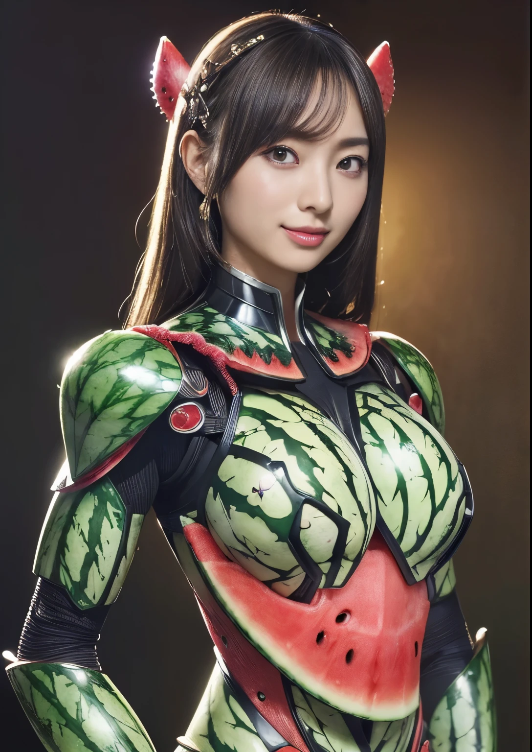 (high resolution,masterpiece,best quality,extremely detailed CG, anime, official art:1.4), realistic, photo, amazing fine details, all intricate, full body, gloss and shiny,awesome many layers, 8k wall paper, 3d, sketch, kawaii, illustration,( solo:1.4), perfect female proportion,villainess, (fusion of watermelon and lady:1.4), (watermelon breasts lady:1.2), (watermelon lady:1.2), (fusion:1.2), (solo:1.4), (evil smile:1.2), muscular, abs, (watermelon exoskeleton bio insect suit:1.4), (watermelon exoskeleton bio insect armor:1.2), (watermelon wing:1.4), (watermelon antennae:1.3),