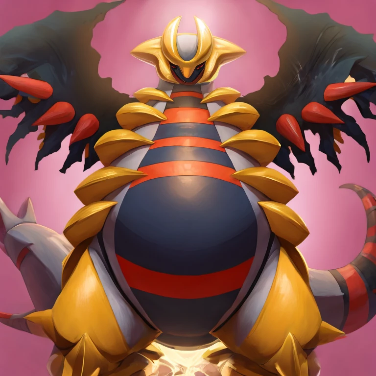 Massive Pokemon giratina, engorged belly, belly touches , hands on belly, squirming belly