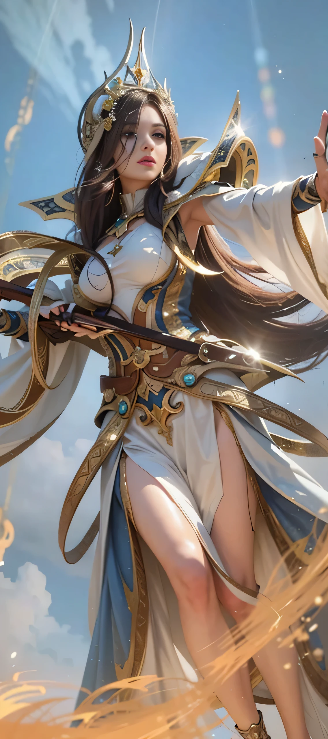 (photo-realistic:1.0, masterpiece:1.2, uhd), ((girl, a magician, fantasy-art character, hero character)), cosplayer, girl cosplay, (beautiful-detailed face:1.5, beautiful detailed eyes, beautiful lips, sweet smile, body-detailed:1.5, hands and fingers detailed), smooth rendering, smooth skin, body of an idol, costume-detailed:1.5, Hyper-detailed hair, beautiful enhancer.(((Mannequin breast topless)))