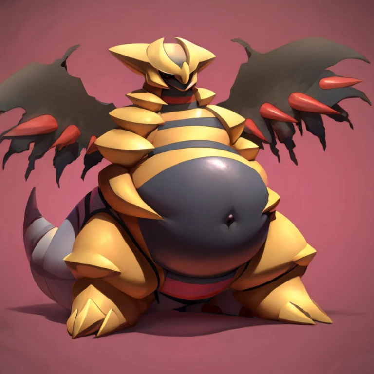 Obese Pokemon giratina, engorged belly, belly touches , hands on belly, vore belly