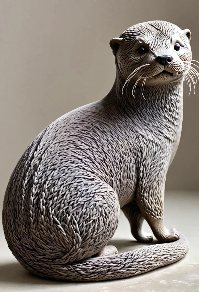 (best quality:1.2),ultra-light Clay, Clay, Pottery, Rough knitted texture, distressed, dirty, mineral pigments, 3D Clay sculpture art, Clay sculpture, Rough surface, (artwork，An Otter，concept art,)