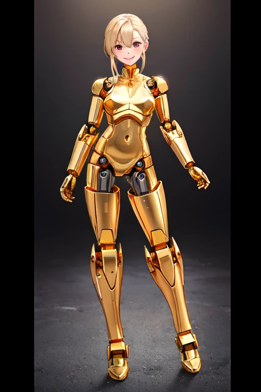 gold lightan, robot,
(highest quality, masterpiece, RAW Photos,Very detailed:1.2), One girl,alone,View your viewers,smile, Full Body Shot