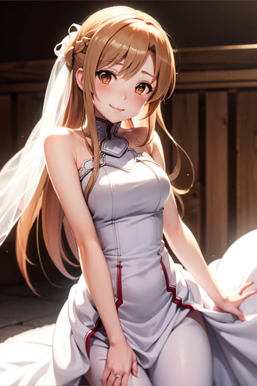 (Wedding dress:1.2),Asuna,A light smile,shortness of breath,sexy,highest quality