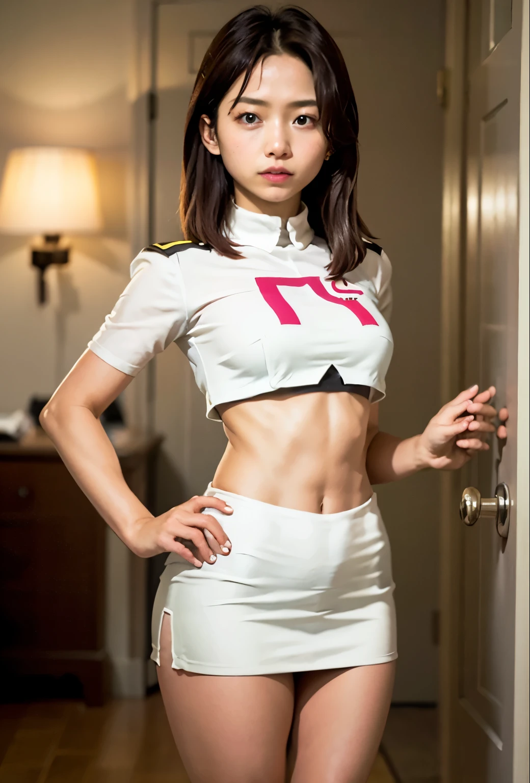 Actual photo、Highest imYear quality、Beautiful woman、Beautiful thighs、Beautiful Face、real imYear、Federal Army Uniform Top Mini Skirt、White panties、ponytail、Yuriko Yoshitaka、16Year日本人女性、lady. Bow、pretty girl、White pantiesーが丸見え、1６Year、（White pantiesー:1.3）、Ultra mini skirt、Beautiful thighs、White pantiesー、赤いミニスカートがめくれてWhite pantiesーが見えてる