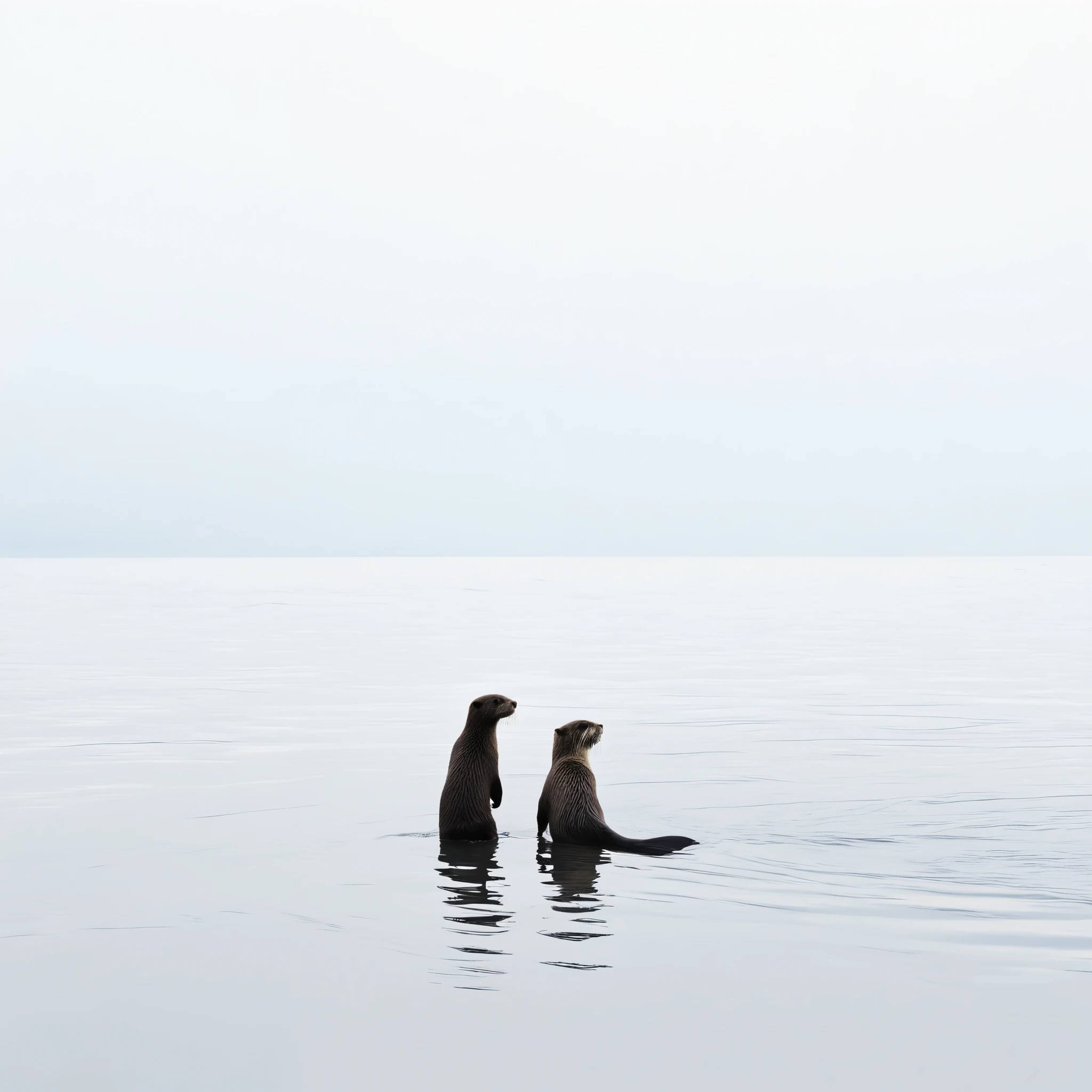 Minimalist style， an otter，Minimalist journey，solo，loneliness，uder sea