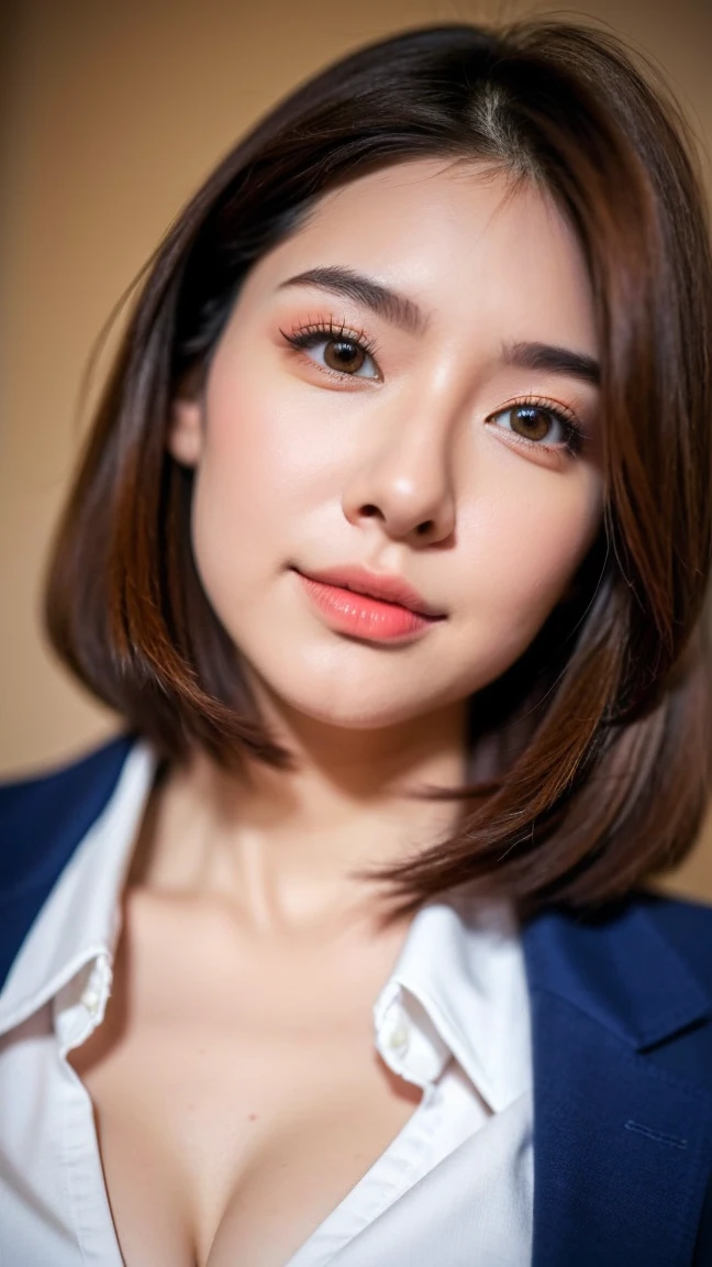 （show off breasts）,(現実of, photo-現実of:1.37),(8k, RAW Photos, highest quality, masterpiece:1.2), cute, boost mood,Dayu Seren, Very delicate and beautiful girl,Very detailed, , Genuine, incredibly Absurd, Abstraction, snatch, very elaborate body, Sexy smile, young,20-year-old, Heart-shaped pupils,of, highest quality,Very detailed顔,Pink Hair, Two-tone hair, Beautiful fine hair, Exquisite and beautiful face,澄んだeye, Soft lips, Very accurate and detailed, Absurd, Very CGI-like,Huge breasts,（Exposing the breasts:1.37),Accentuate your breasts, Generated in SFW, (1 female:1.37), ((Very detailedなシャープなポートレート:1.2)), (A close-up of her face), Looking at the audience, Plump Cheeks, Supermodel, 17 years old, high school girl, (Ultra-realistic), ((写実ofな)), ((Sharp focus)), (Highest Resolution), (最もAbsurd性質), (masterpiece), (figure), 32k, (Best figure), (Improvement of quality:1.4), (Very detailedなリアルな超美しい顔), (highest qualityのリアルな肌の質感:1.4), (Perfect Anatomy:1.37), very small head, Very small face, The background is a black wall:1.15, (school uniform, :1.05), (Navy blue long sleeve blazer:1.37), (white collared blouse shirt:1.3), (Line pattern tie:1.21), (Navy Check Skirt:1.1), Slim figure, Tight waist, (Best Best Details Real Brown_eye:1.4), ((super realistic sharp-eye)), (Tired, sleepy and satisfied:0.0), ((close up of a woman's eye:1.2)), perfect round eye, Detailed pupils, Thin lashes, Sharpen your eyebrows, Natural Makeup, [Pink lipstick], (Beautiful Lips:1.33), (Great nose:1.2), (Flat Chest), (Slim lower body), Shiny brown hair, Let your bangs hang long, (short hair:1.21), Cinema Lighting, 