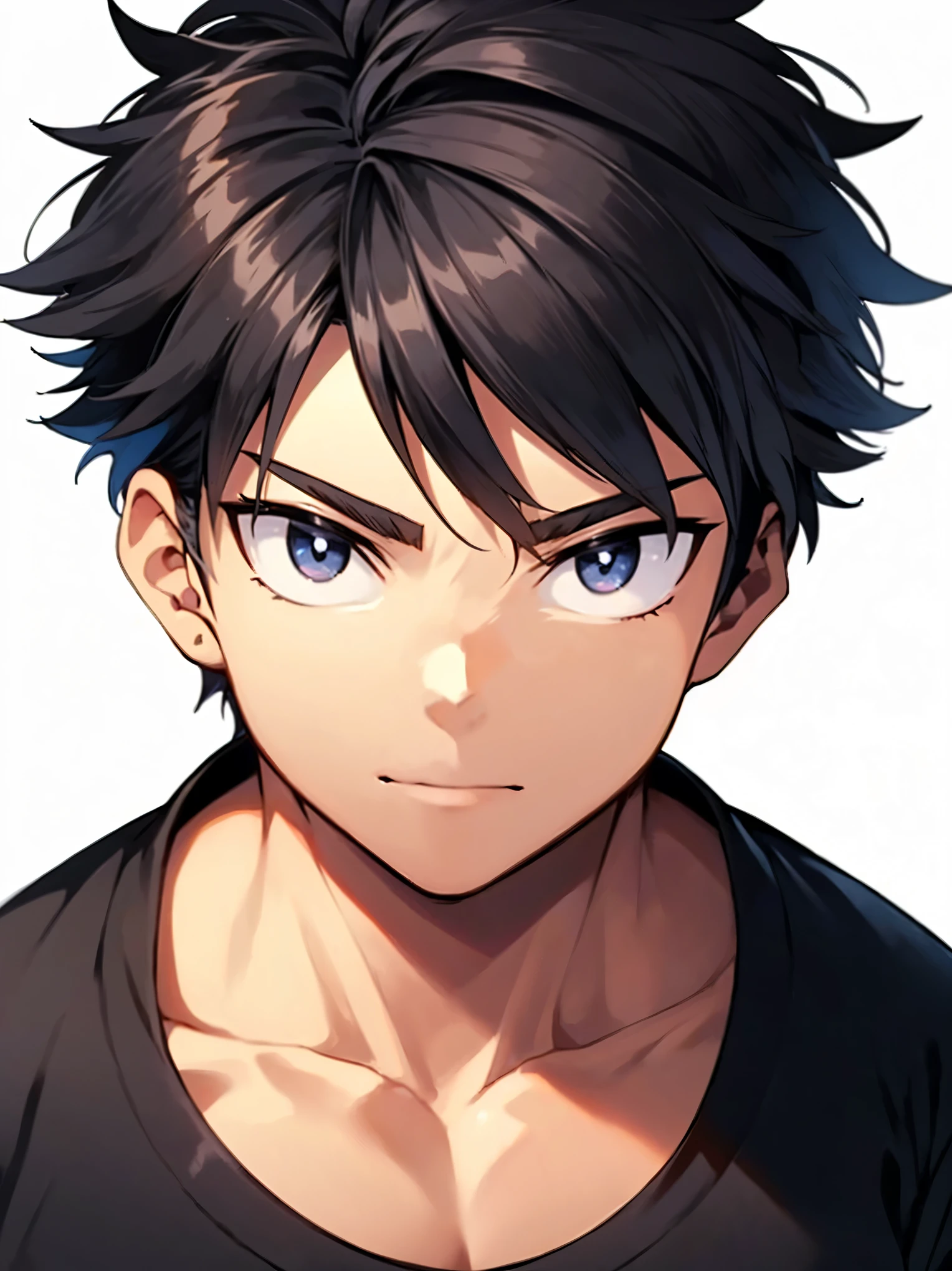 1 boy,22 years old,wild,black hair,shirt,face,looking at viewer,(detailed eyes),detailed skin,(masterpiece,best quality:1.4),Top Quality,High quality,Ultra detailed,insanely detailed,anime style