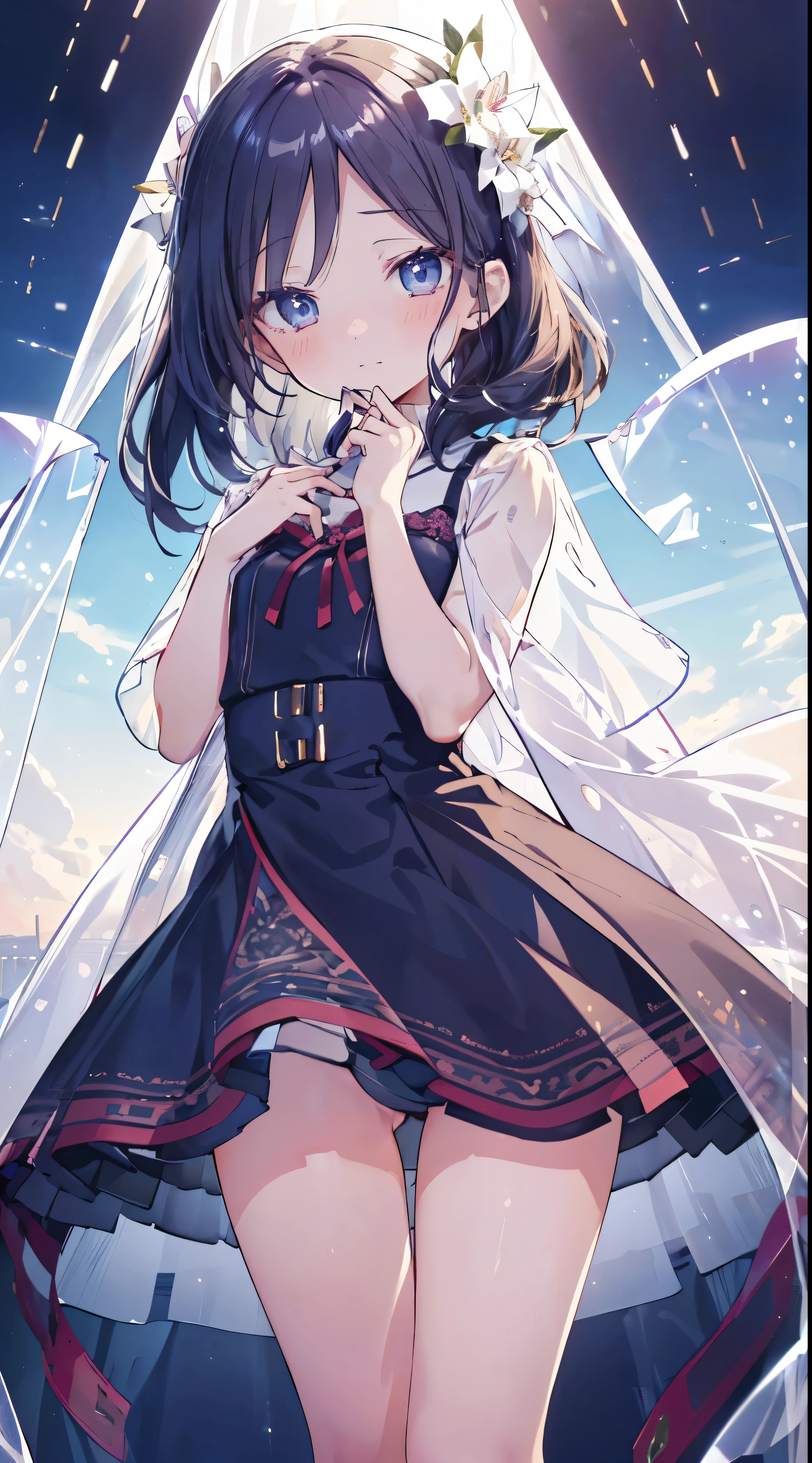 Masterpiece、Highest quality、highest quality、(((((Transparency))))、(Embarrassed expression)、Shiny hair quality、Small face、Cute pose、Super detailed, beautiful, wide eyes、Ultra-detailed, clear and beautiful faces、Transparency、(cute illustration:1.2), High-resolution, ultra-detailed, best quality, embarrassed、Slim thighs、cute