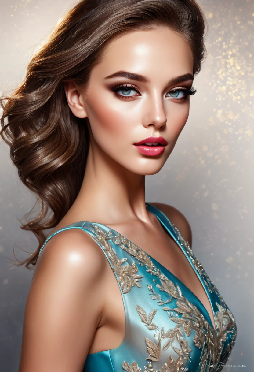best quality,high resolution,Fashion Illustration,Elegant Model,Beautiful and delicate eyes,Detailed lips and face,Stylish glamour,Track laying,bright colors,Elegant dress,Gorgeous accessories,Professional studio lighting,Ultrafine coating,Realistic textures,Art tour