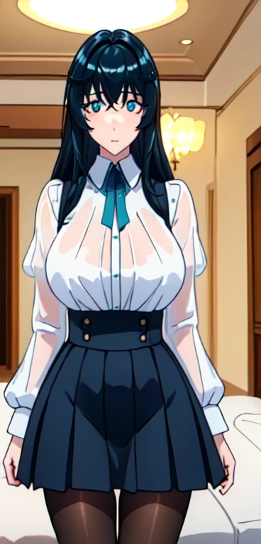 ((Top Quality、16K、​masterpiece:1.3))、a tall and beautiful woman、Perfect Figure:1.4、(dream aesthetic) Slim Abs, young natural girl (goth girl) solo, long voluminous black hair 、messy hairstyle (with hair bangs), turquoise-blue eyes, pale-white skin (highlighted, realistic shading)、natural bust、Highly detailed facial and skin texture、(A detailed eye, Symmetry Eyes, Clear realistic eyes, Double eyelidd、Cold-stricken face、Symmetrical face), very  realistic skin, goth makeup, Royal sisters full of fans、The Telegraph Esbian、peach buttocks, white shirt (wet), miniskirt, black tights, cleavage,  squart、(Raw foto:1.2)、((Photorealcitic:1.4))Top Quality、​masterpiece、Real Photography、very delicate and beautiful.、super detailed CG、Unity、8K photo wallpaper、delicate detail、best qualtiy、Highly detailed CG unity 16k wallpaper、absurderes、Incredibly Absurd、huge file size、extremely highly detailed、Hight Resolution、ighly Details、Beautiful detail girl、extremely beautiful eyes and face, cute eyes look、Facial light、cinematic lightings、(Proportional hips, thick thighs, beautiful legs, realistic pantyhose) 1girll、see -through, inside house (bedroom) 、ulzzang-6500、The Telegraph Esbian, different poses at different angles,