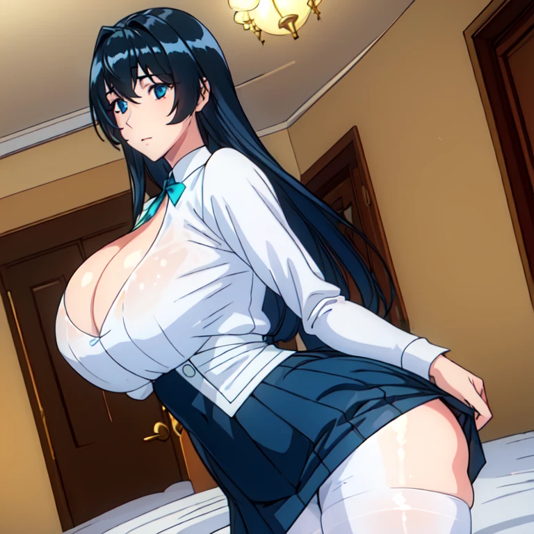 ((Top Quality、16K、masterpiece:1.3))、a tall and beautiful woman、Perfect Figure:1.4、(dream aesthetic) Slim Abs, young natural girl (goth girl) solo, long voluminous black hair 、messy hairstyle (with hair bangs), turquoise-blue eyes, pale-white skin (highlighted, realistic shading)、natural bust、Highly detailed facial and skin texture、(A detailed eye, Symmetry Eyes, Clear realistic eyes, Double eyelidd、Cold-stricken face、Symmetrical face), very realistic skin, goth makeup, Royal sisters full of fans、The Telegraph Esbian、peach buttocks, white shirt (wet), miniskirt, black tights, cleavage, squart、(Raw foto:1.2)、((Photorealcitic:1.4))Top Quality、masterpiece、Real Photography、very delicate and beautiful.、super detailed CG、Unity、8K photo wallpaper、delicate detail、best qualtiy、Highly detailed CG unity 16k wallpaper、absurderes、Incredibly Absurd、huge file size、extremely highly detailed、Hight Resolution、ighly Details、Beautiful detail girl、extremely beautiful eyes and face, cute eyes look、Facial light、cinematic lightings、(Proportional hips, thick thighs, beautiful legs, realistic pantyhose) 1girll、see -through, inside house (bedroom) 、ulzzang-6500、The Telegraph Esbian, different poses at different angles,