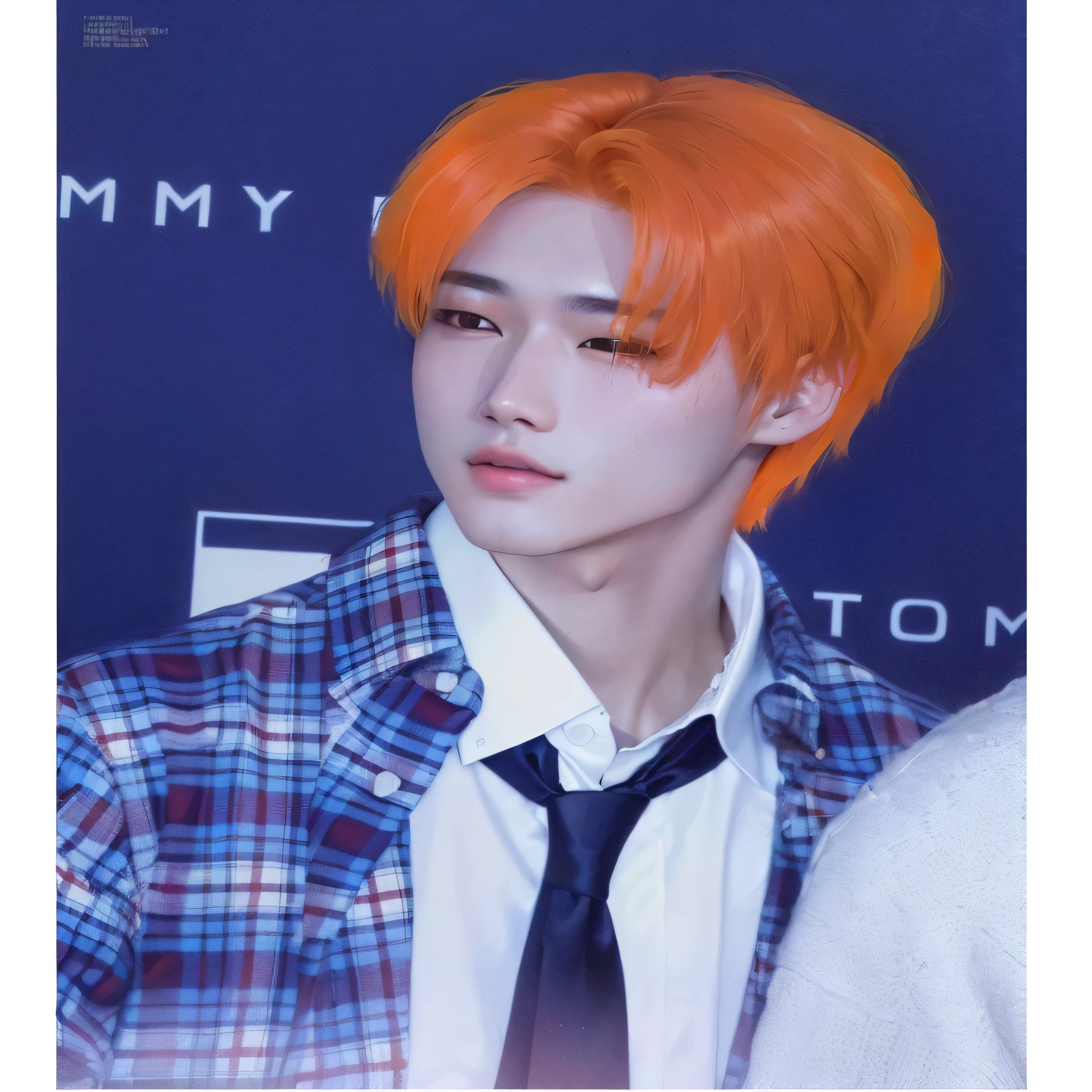 a close up of a person with pelo naranja wearing a tie, cai xukun, pelo naranja, Jung Jaehyun, pelo zanahoria, Kim Doyoung, hyung tae, bright pelo naranja, jinyoung shin, kim taejin, cabeza naranja, spiky pelo naranja, tono naranja, cabello naranja brillante, tono de color naranja, aesthetic jinyoung pimple