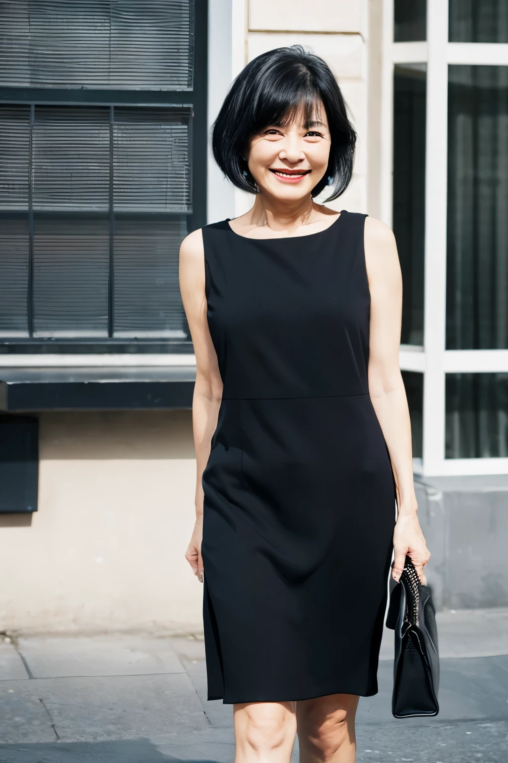 63 years old Black Hair short whole body Dress casually quiet smile Stylish