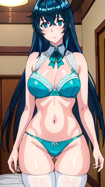 ((Top Quality、16K、masterpiece:1.3))、a tall and beautiful woman、Perfect Figure:1.4、(dream aesthetic) Slim Abs, young natural girl (goth girl) solo, long voluminous dark turquoise hair 、messy hairstyle (with hair bangs), turquoise-blue eyes, pale-white skin (highlighted, realistic shading)、natural bust、Highly detailed facial and skin texture、(A detailed eye, Symmetry Eyes, Clear realistic eyes, Double eyelidd、Cold-stricken face、Symmetrical face), very realistic skin, goth makeup, Royal sisters full of fans、The Telegraph Esbian、peach buttocks, white bra and panties (wet), black tights, squart、(Raw foto:1.2)、((Photorealcitic:1.4))Top Quality、masterpiece、Real Photography、very delicate and beautiful.、super detailed CG、Unity、8K photo wallpaper、delicate detail、best qualtiy、Highly detailed CG unity 16k wallpaper、absurderes、Incredibly Absurd、huge file size、extremely highly detailed、Hight Resolution、ighly Details、Beautiful detail girl、extremely beautiful eyes and face, cute eyes look、Facial light、cinematic lightings、(Proportional hips, thick thighs, beautiful legs, realistic pantyhose) 1girll、see -through, inside house (bedroom) 、ulzzang-6500、The Telegraph Esbian, different poses at different angles,