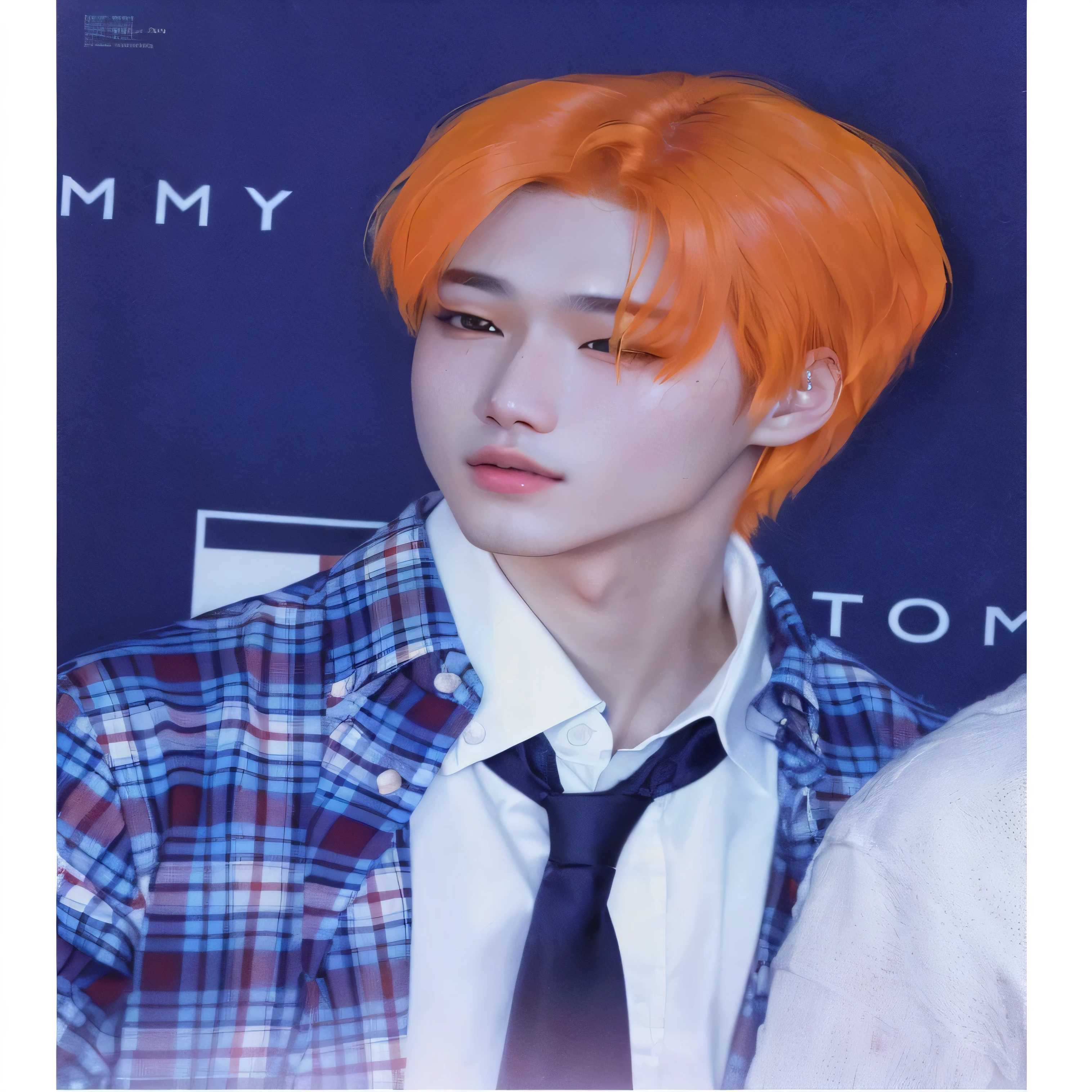 a close up of a person with pelo naranja wearing a tie, cai xukun, pelo naranja, Jung Jaehyun, pelo zanahoria, Kim Doyoung, hyung tae, bright pelo naranja, jinyoung shin, kim taejin, cabeza naranja, spiky pelo naranja, tono naranja, cabello naranja brillante, tono de color naranja, aesthetic jinyoung pimple