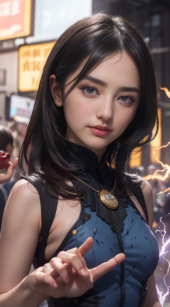 From the side, photorealistic Portraiture, Official Art, unity 8k wallpaper, 8K Portraitures, highest quality, Very high resolution, (信じられないほどbeautiful自然の背景:1.6), girl, beautiful Italian girl., 16 yscene, (Sexy and attractive:1.1), (impolitenessな表現:1.6), (Small breasts with raised pink areolas,:1.6), impoliteness, (Captivating smile:1.2), (Whole body 1.0), (Erotic gestures:1.5), (Magic Attack:1.6),(Magical effects such as glow and energy:1.5), (Electric shock from the hand:1.1), (beautifulフラクタルや大理石のデザインが施された、Blue bodysuit with detailed design..:1.5), (beautiful and delicate pomegranate, Topaz, Emerald and Sapphire Jewelry:1.45), beautiful sensual face, Portraiture, (Thick eyebrows:1.2), (Big purple eyes..:1.2), beautiful eyes with delicate symmetry.., (Very beautiful eyes:1.4), (High resolution eyes:1.1), Intimate Face, (Highly detailed skin texture:1.4), White skin, 青White skin, Perfect Anatomy, thin, (beautiful toned body:1.1), Hair Bow, (Moisturized Skin:1.1), Sweaty, No makeup, bear, Excellent anatomy, Face Focus, Good coin, (Emilia Clarke:0.6) (Emma Watson:0.3),(Jennifer Connelly:0.4), (Facial hypertrophy:1.5), Elegant face, Hopefully it works out, sweet, Sci-fi Cyberpunk, (緻密でbeautifulデザインの手袋..:1.2), Blurred Background, Blurred foreground, The depth of the written world, (Motion Blur:1.1), Complex and colorful biomechanical bodysuit, Tangled, Mandala, Intertwined, (Small breasts:1.2), Translucent chest, (beautiful :1.2), (NSTDA.:1.2), Big Hips, prattle, Juice stains, Bust Grip