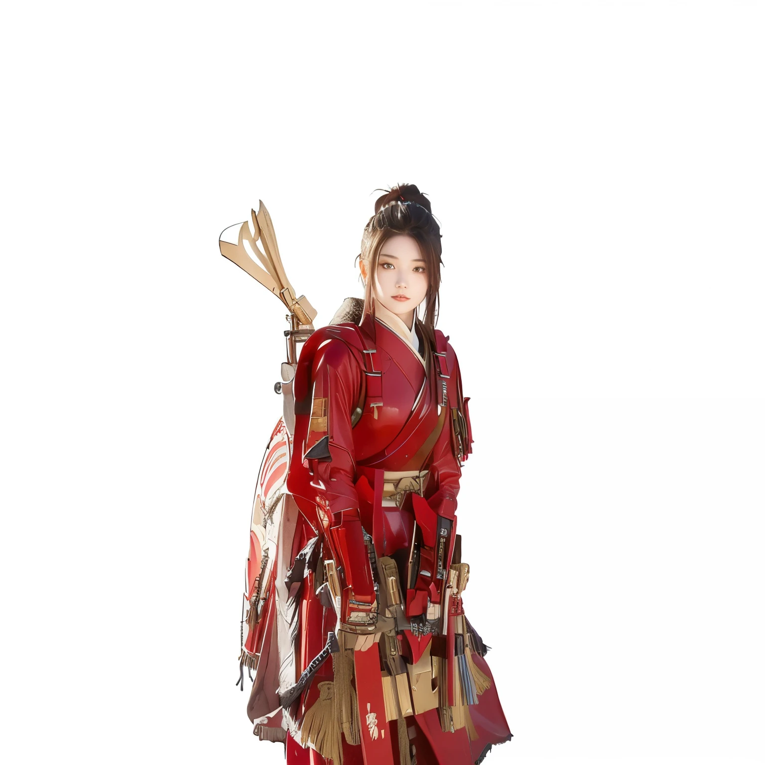 Fan Female soldier in red armor and helmet from the Edo period