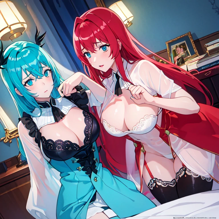 ((Top Quality、16K、​masterpiece:1.3))、a tall and beautiful woman、Perfect Figure:1.4、(dream aesthetic) Slim Abs, young girl (embarrassed girl) solo, long voluminous pale-red hair 、messy hairstyle (with hair bangs), turquoise-blue eyes, pale-white skin (highlighted, realistic shading)、huge bust、Highly detailed facial and skin texture、(A detailed eye, Symmetry Eyes, Clear realistic eyes, Double eyelidd、Cold-stricken face、Symmetrical face), very  realistic skin, goth makeup, Royal sisters full of fans、The Telegraph Esbian、peach , white bra and panties black tights,  squart、(Raw foto:1.2)、((Photorealcitic:1.4))Top Quality、​masterpiece、Real Photography、very delicate and beautiful.、super detailed CG、Unity、8K photo wallpaper、delicate detail、best qualtiy、Highly detailed CG unity 16k wallpaper、absurderes、Incredibly Absurd、huge file size、extremely highly detailed、Hight Resolution、ighly Details、Beautiful detail girl、extremely beautiful eyes and face, cute eyes look、Facial light、cinematic lightings、(Proportional hips, thick thighs, beautiful legs, realistic pantyhose) 1gire -through, inside house (bedroom) 、ulzzang-6500、The Telegraph Esbian, different poses at different angles,