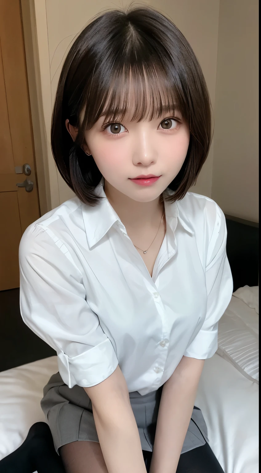 School Music Room、short hair、Bobcut、Innocent 、((uniform、Unbuttoned white shirt、skirt、pantyhose、Dramatic Pose))、可愛いface、Shining Eyes、Tear bags、はにかんだ笑face、Shortcuts、Bed Background、RAW Photos、(8K、highest quality、masterpiece:1.2)、(Intricate details:1.4)、(Real:1.4)、Octane Rendering、複雑な 3D レンダリング Super detailed、Soft studio light、Rim Light、Vivid details、Super detailed、Realな肌の質感、face、Beautiful detailed eyes、High-definition CG Unity 16K wallpaper、correction、(Detailed background:1.2)、Glowing Skin、whole body、Drawing from head to knee、Cleavage、((Kneeling with your legs open))