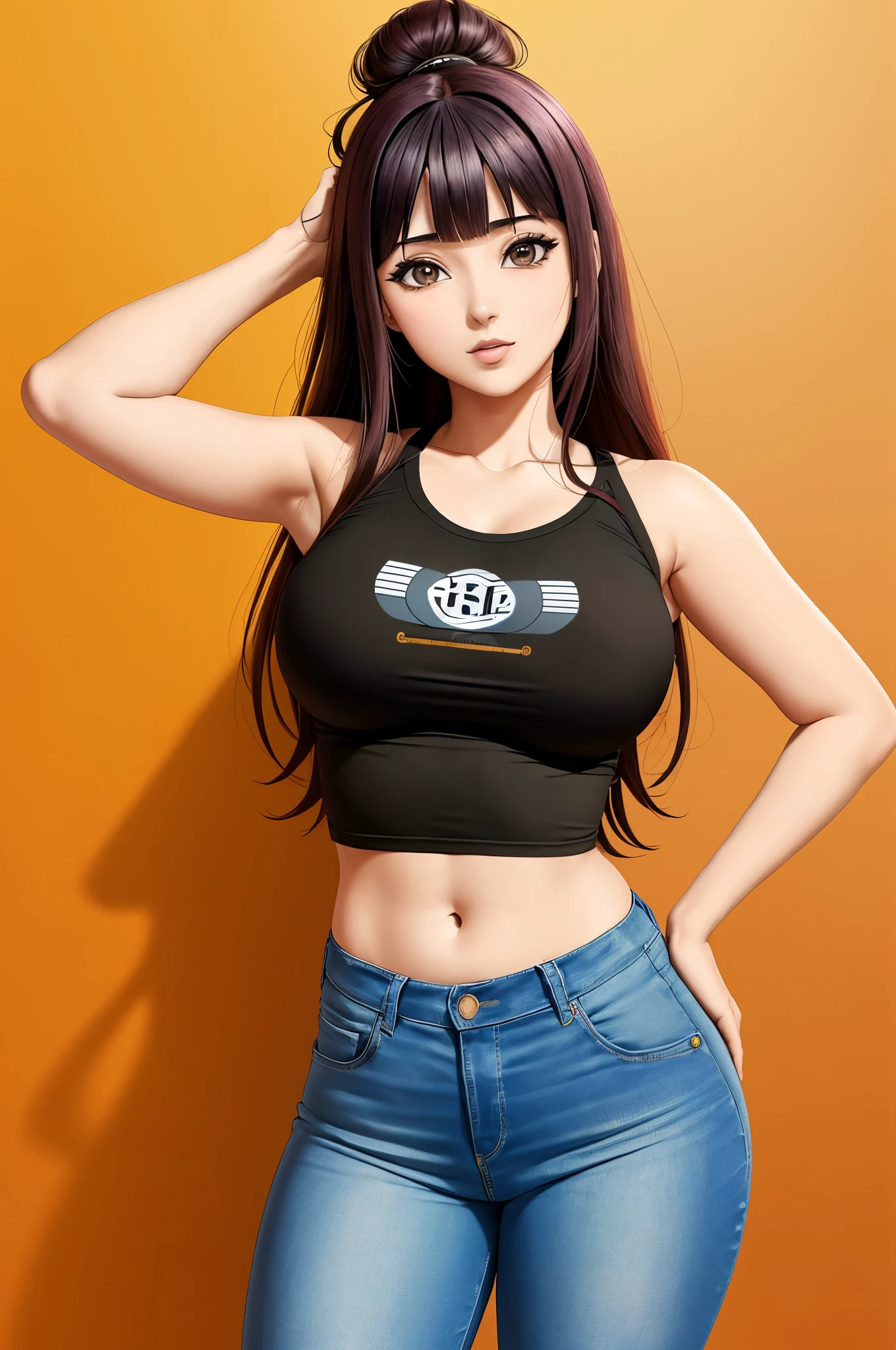 (Hinata Hyuga, muito sensual, com roupas apertadas, bunda grande, pernas grossas, Wearing extremely tight jeans, usando uma mini blusa, umbigo com pirsing, cabelo grande, Speaker behind, muito realista, extremamente , 8k, 8k extremamente detalhado), (um extremamente delicado e bonito), (obra-prima), (melhor qualidade: 1.0), (ultra highres:1.0)