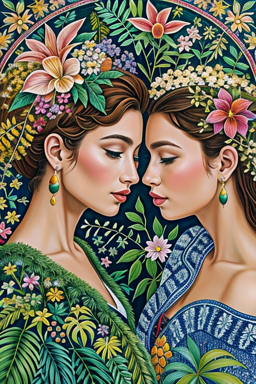Create a naive art painting inspired by Halyna Kulaga and Laurel Burch. Depict a beautiful squirrel girl amidst lush jungle foliage, using bold, expressive strokes and textural elements.
Imagine the squirrel girl with a playful expression, her fur adorned with intricate patterns and vibrant colors. She is surrounded by exotic leaves and colorful flowers.
In the background, paint a radiant, colorful moon that casts a magical glow over the scene. The moon's hues blend harmoniously with the jungle's vivid colors, creating a dreamlike atmosphere.
Add a whimsical spider weaving an intricate web nearby, its body adorned with bright, decorative patterns, enhancing the scene's charm and wonder.
Incorporate elements of whimsy and fantasy with bold, saturated colors. Use thick, textured brushstrokes to add depth and dimension, making the foliage, squirrel girl, and spider stand out.