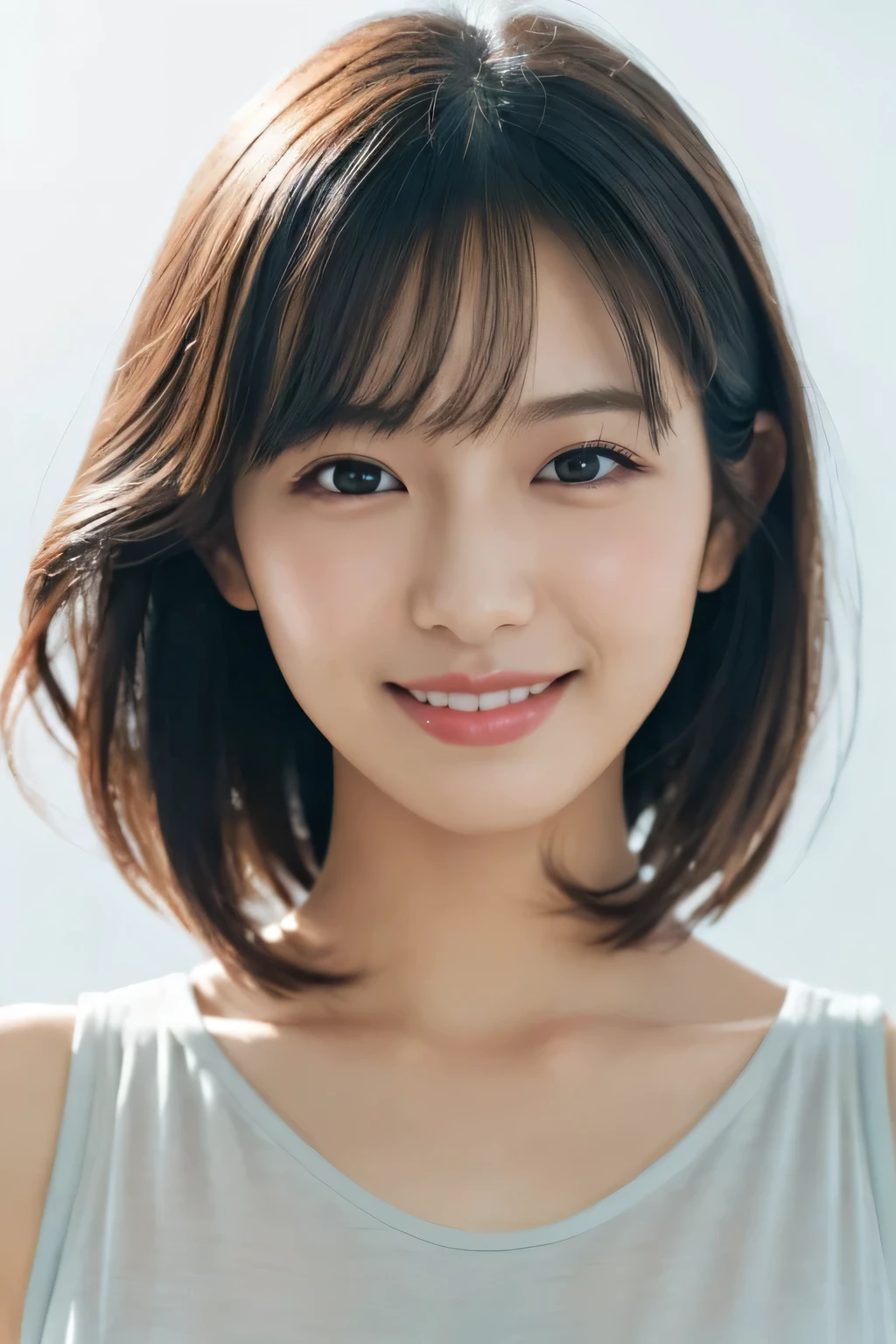 One Girl, (Wear stylish spring clothes:1.2), (Beautiful Japanese idol portrait photos),
(Simple light color background:1.3), 
(RAW Photos, highest quality), (Realistic, photo-Realistic:1.4), masterpiece, 8K Portrait,
Very delicate and beautiful, Very detailed, 2k wallpaper, wonderful, In detail, Very detailed CG unity 8k wallpaper, 
Very detailedな, High resolution, 
Soft Light, Beautiful detailed girl, Very detailed eyes and face, Beautiful and sophisticated nose, Beautiful details,
Cinema Lighting, Perfect Anatomy, 
Slender body, Flat Chest, Semi-short hair, Parted bangs, Bokeh, Dynamic Angle, A light smile,