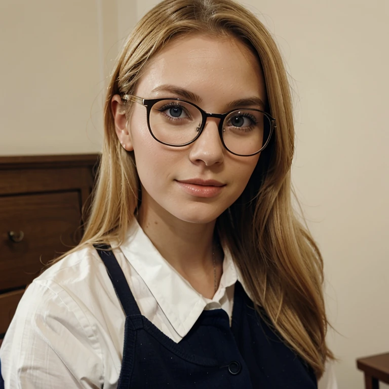 secretary, blonde, 18 years, glasses
