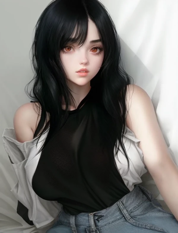 1girl,black hair,black shirt