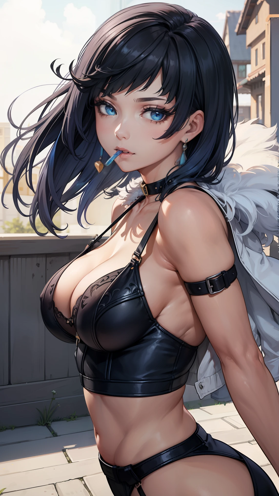 crop top, (gradient hair), black hair, blue hair, short hair, blue eyes, yelendef
BREAK (garterbelt, black fabric, fabric and metal straps, leather straps, embroidery:1.2),
BREAK The upper part of the body,(big laughter:1.1),(with her mouth open:1.1),(opens his eyes wide:1.2),strong lights,Background bokeh,depth of fields,blur backgroun,light particules,strong winds, (heart particles:1.1),
BREAK (masterpiece:1.2), best quality, high resolution, unity 8k wallpaper, (illustration:0.8), (beautiful detailed eyes:1.6), extremely detailed face, perfect lighting, extremely detailed CG, (perfect hands, perfect anatomy),