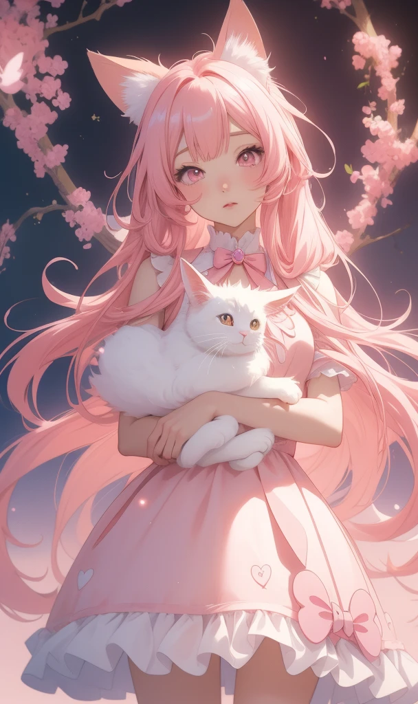 anime girl with long pink hair holding a white rabbit, cute anime waifu in a nice dress, anime art wallpaper 8 k, anime wallaper, anime style 4 k, anime art wallpaper 4 k, anime art wallpaper 4k, beautiful anime style, beautiful anime girl, anime girl with long hair, very beautiful anime cat girl, cute anime girl, anime wallpaper 4k