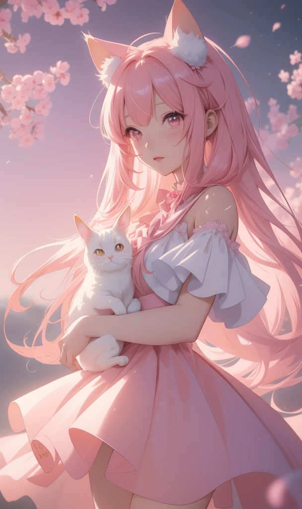 anime girl with long pink hair holding a white rabbit, cute anime waifu in a nice dress, anime art wallpaper 8 k, anime wallaper, anime style 4 k, anime art wallpaper 4 k, anime art wallpaper 4k, beautiful anime style, beautiful anime girl, anime girl with long hair, very beautiful anime cat girl, cute anime girl, anime wallpaper 4k