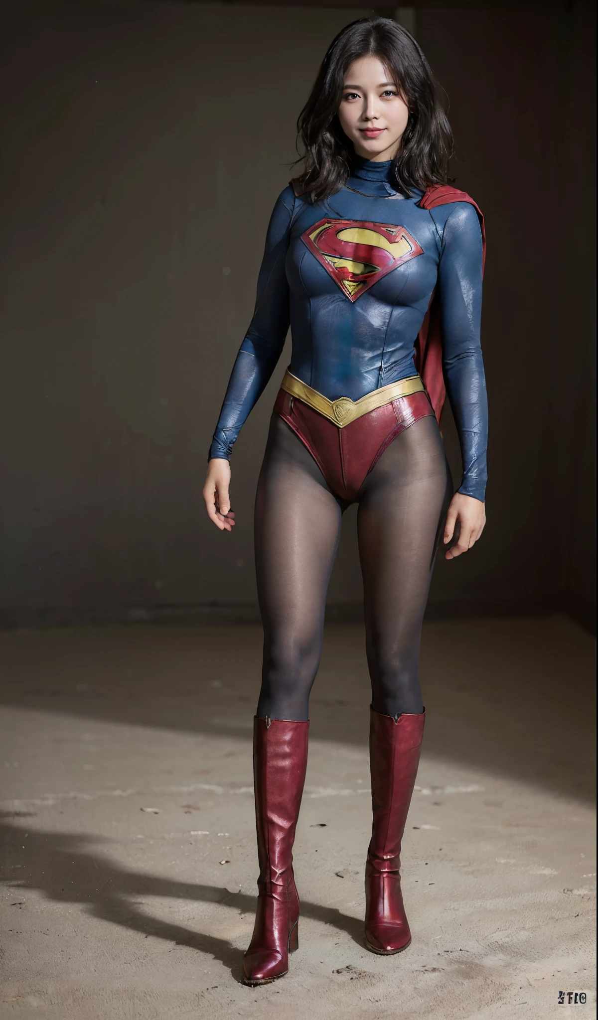 No background、(((Beautiful legs in black tights.)))、(((Legally express the beauty of your smile)))、((((Make the most of your original images)))、(((Supergirl Costume)))、(((ボディにフィットしたSupergirl Costume)))、(((Short beautiful hair)))、(((Smiles and winks)))、(((Please wear black tights....、Wear red boots)))、((Best image quality、8k))、((highest quality、8k、masterpiece:1.3))、(((Preserve background )))、Sharp focus:1.2、Beautiful woman with perfect figure:1.4、Slim Abs:1.2、Wet body:1.5、Highly detailed face and skin texture、8k