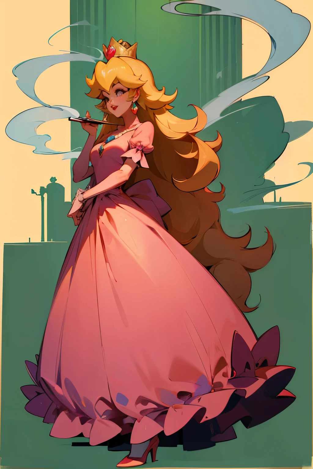 Princess Peach, smoking weed, with long dress, correct hands
