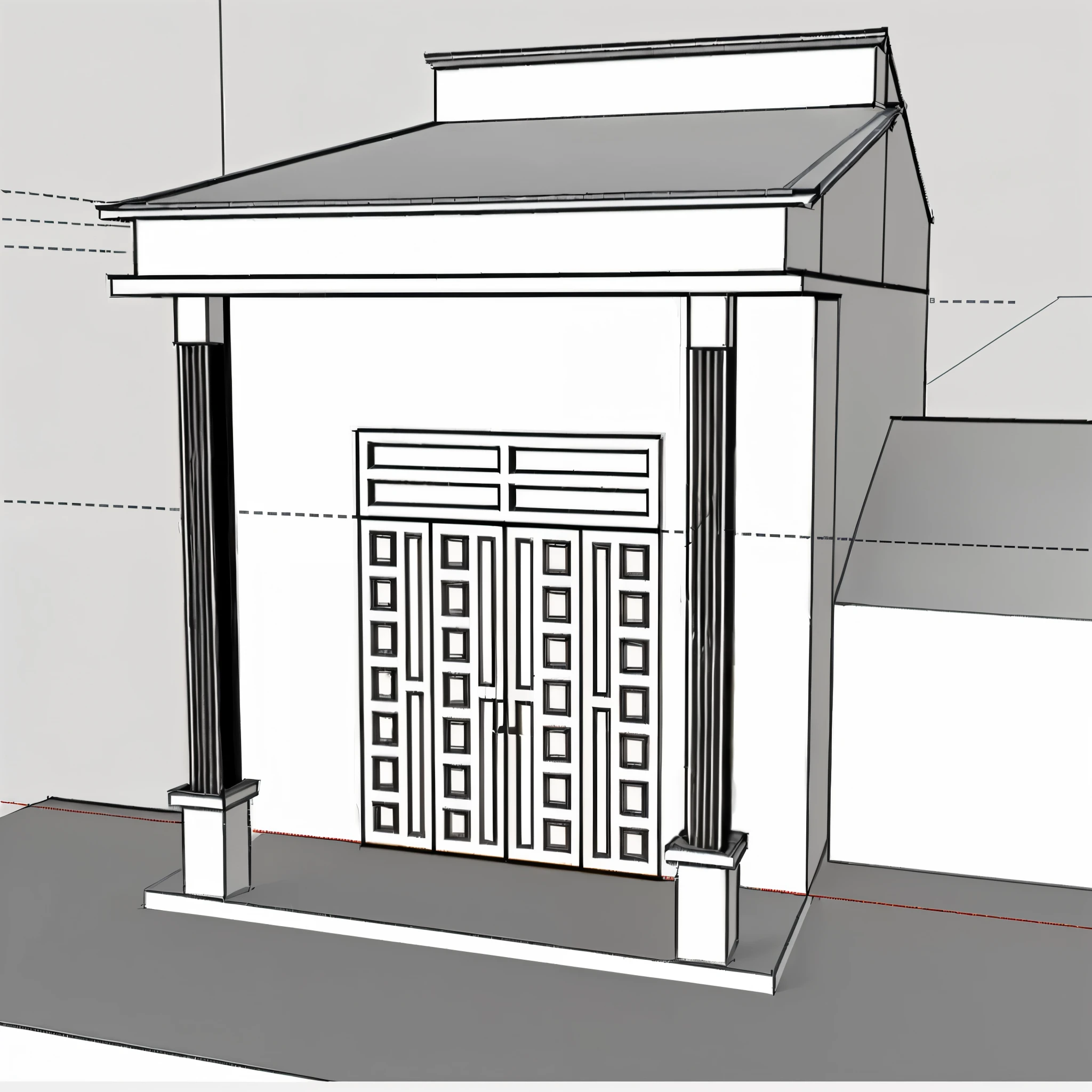 a close up of a drawing of a building with a door, sketch - up, monolithic temple, front-view, frontview, front perspective, temple, perspective view, front view, rendered, front side, rendered 3d model, greek temple, mausoleum, architectural concept, front side view, front symetrical, front view dramatic, digitally drawn